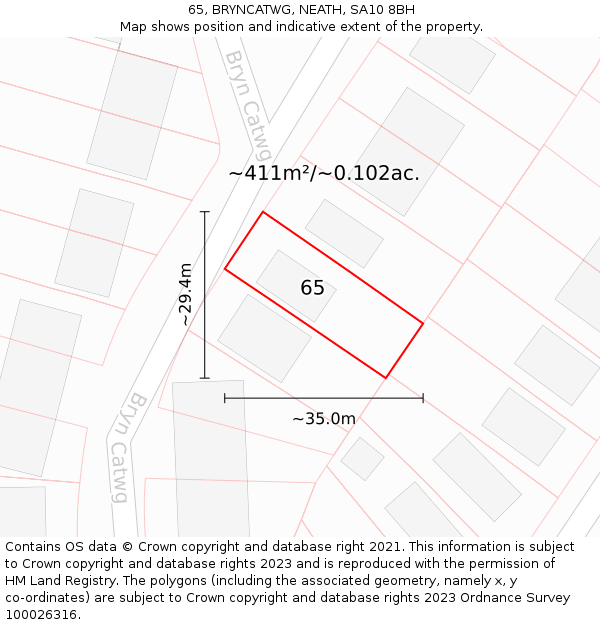 65, BRYNCATWG, NEATH, SA10 8BH: Plot and title map