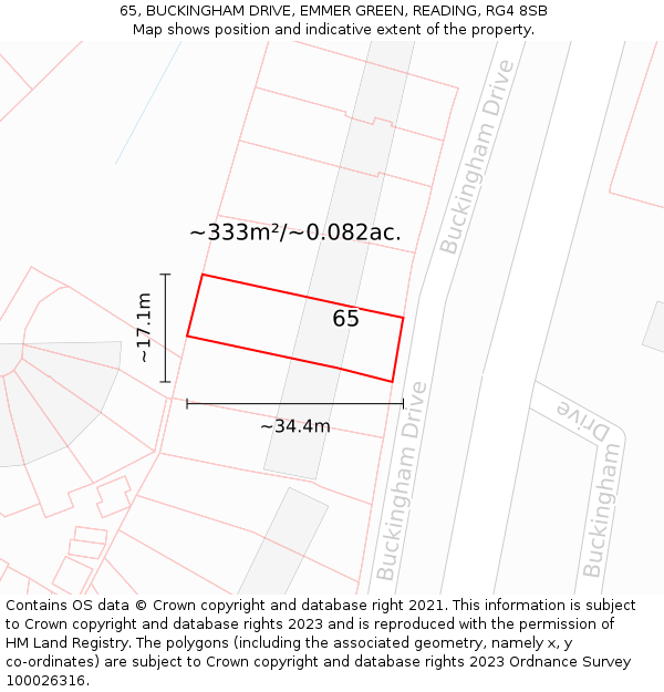 65, BUCKINGHAM DRIVE, EMMER GREEN, READING, RG4 8SB: Plot and title map