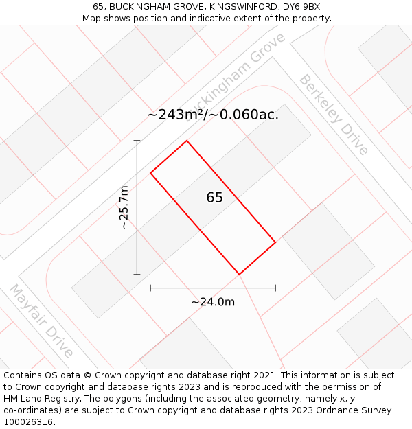 65, BUCKINGHAM GROVE, KINGSWINFORD, DY6 9BX: Plot and title map