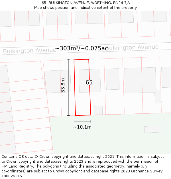 65, BULKINGTON AVENUE, WORTHING, BN14 7JA: Plot and title map