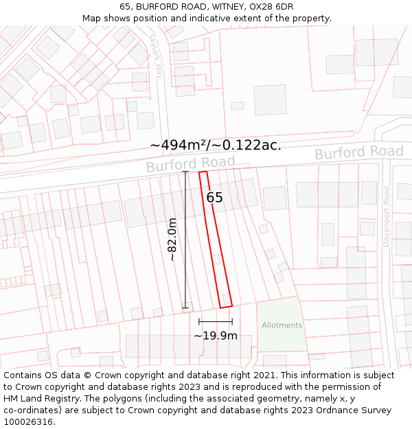 65, BURFORD ROAD, WITNEY, OX28 6DR: Plot and title map