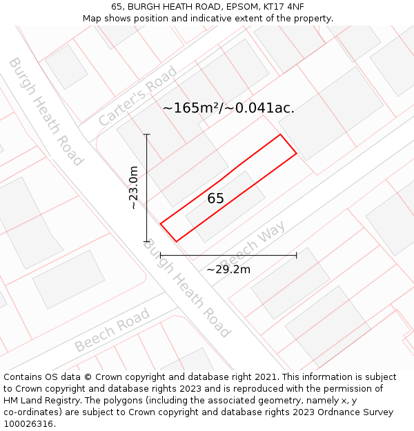 65, BURGH HEATH ROAD, EPSOM, KT17 4NF: Plot and title map