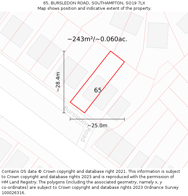 65, BURSLEDON ROAD, SOUTHAMPTON, SO19 7LX: Plot and title map