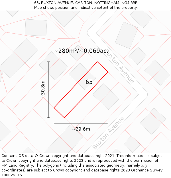 65, BUXTON AVENUE, CARLTON, NOTTINGHAM, NG4 3RR: Plot and title map
