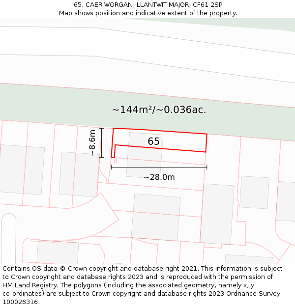 65, CAER WORGAN, LLANTWIT MAJOR, CF61 2SP: Plot and title map