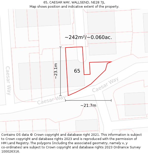 65, CAESAR WAY, WALLSEND, NE28 7JL: Plot and title map