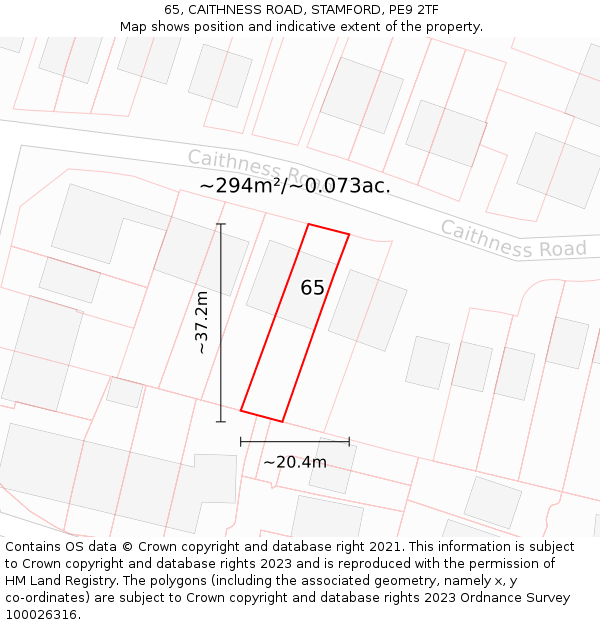 65, CAITHNESS ROAD, STAMFORD, PE9 2TF: Plot and title map