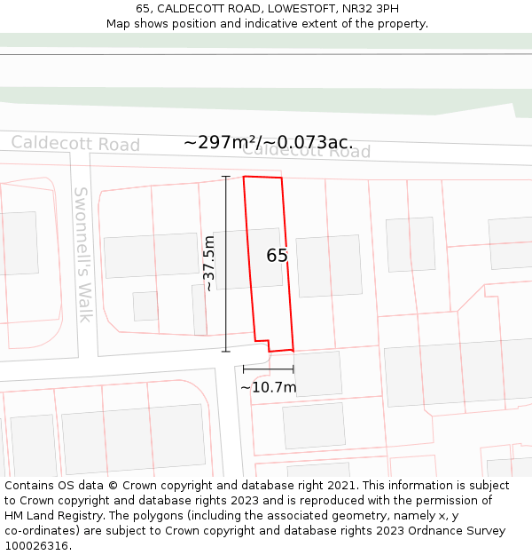 65, CALDECOTT ROAD, LOWESTOFT, NR32 3PH: Plot and title map