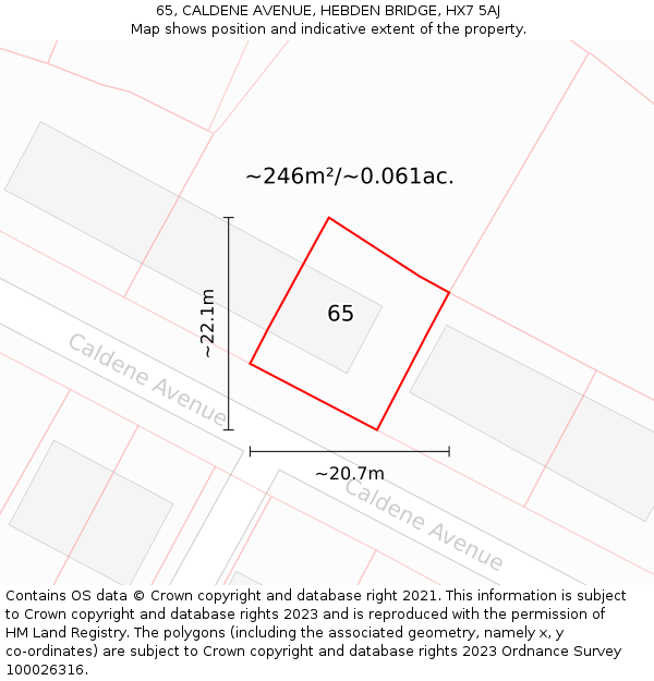 65, CALDENE AVENUE, HEBDEN BRIDGE, HX7 5AJ: Plot and title map