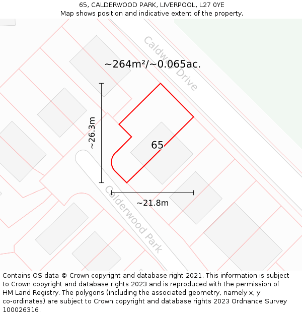 65, CALDERWOOD PARK, LIVERPOOL, L27 0YE: Plot and title map