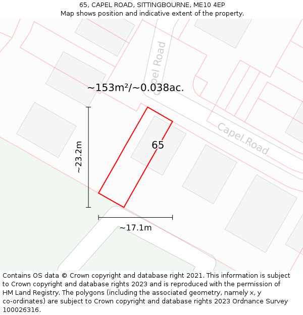 65, CAPEL ROAD, SITTINGBOURNE, ME10 4EP: Plot and title map