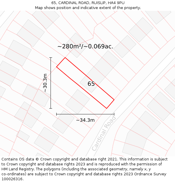 65, CARDINAL ROAD, RUISLIP, HA4 9PU: Plot and title map
