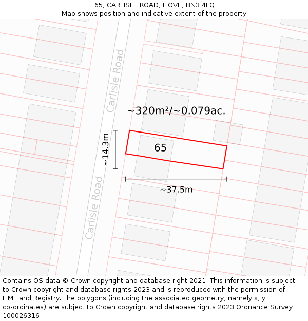 65, CARLISLE ROAD, HOVE, BN3 4FQ: Plot and title map