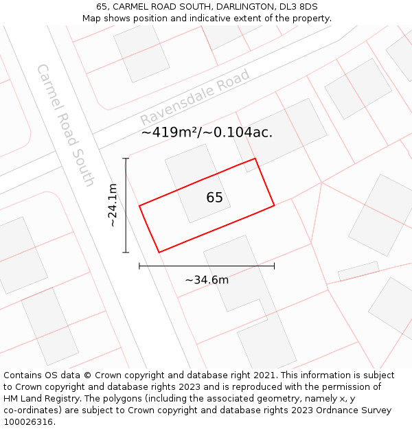 65, CARMEL ROAD SOUTH, DARLINGTON, DL3 8DS: Plot and title map