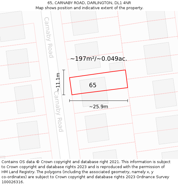 65, CARNABY ROAD, DARLINGTON, DL1 4NR: Plot and title map