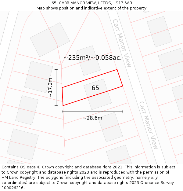 65, CARR MANOR VIEW, LEEDS, LS17 5AR: Plot and title map