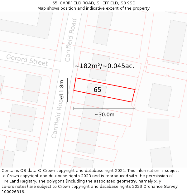 65, CARRFIELD ROAD, SHEFFIELD, S8 9SD: Plot and title map