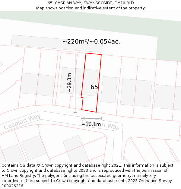 65, CASPIAN WAY, SWANSCOMBE, DA10 0LD: Plot and title map
