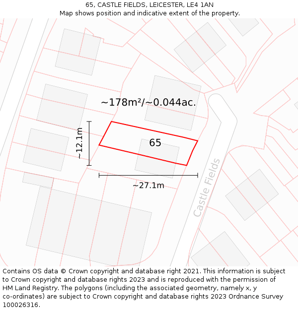 65, CASTLE FIELDS, LEICESTER, LE4 1AN: Plot and title map