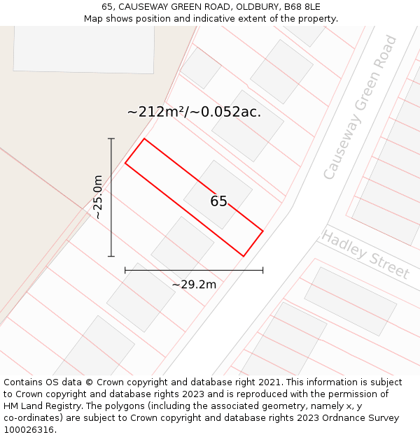 65, CAUSEWAY GREEN ROAD, OLDBURY, B68 8LE: Plot and title map