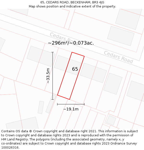 65, CEDARS ROAD, BECKENHAM, BR3 4JG: Plot and title map