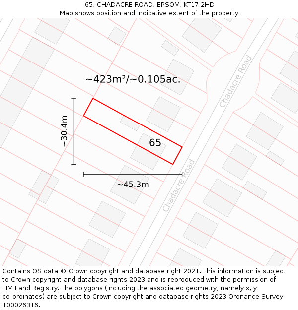 65, CHADACRE ROAD, EPSOM, KT17 2HD: Plot and title map