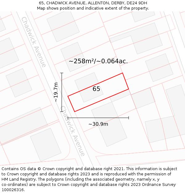 65, CHADWICK AVENUE, ALLENTON, DERBY, DE24 9DH: Plot and title map