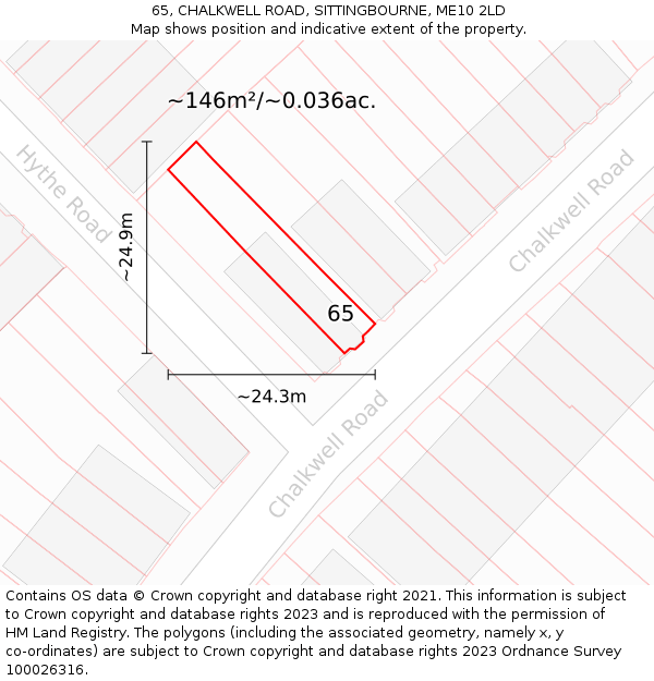 65, CHALKWELL ROAD, SITTINGBOURNE, ME10 2LD: Plot and title map