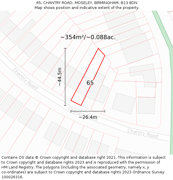 65, CHANTRY ROAD, MOSELEY, BIRMINGHAM, B13 8DN: Plot and title map