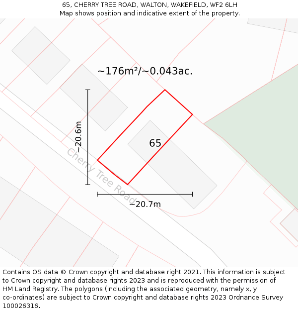 65, CHERRY TREE ROAD, WALTON, WAKEFIELD, WF2 6LH: Plot and title map