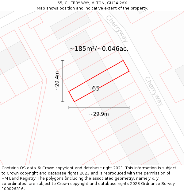 65, CHERRY WAY, ALTON, GU34 2AX: Plot and title map