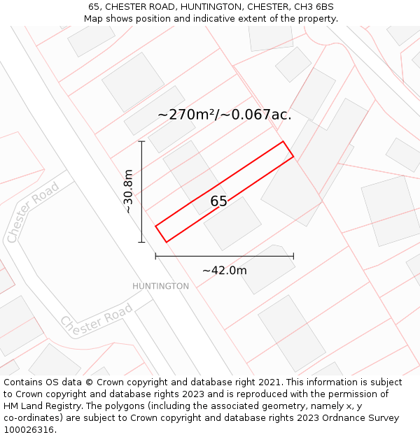 65, CHESTER ROAD, HUNTINGTON, CHESTER, CH3 6BS: Plot and title map