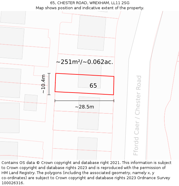 65, CHESTER ROAD, WREXHAM, LL11 2SG: Plot and title map
