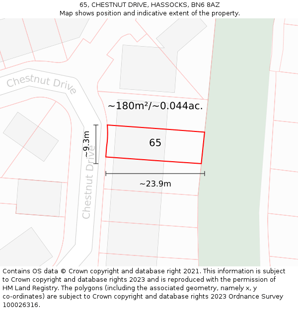 65, CHESTNUT DRIVE, HASSOCKS, BN6 8AZ: Plot and title map