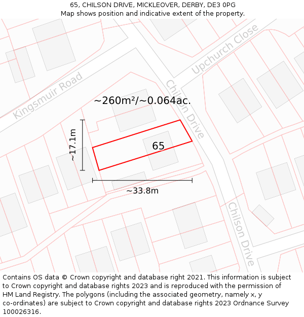65, CHILSON DRIVE, MICKLEOVER, DERBY, DE3 0PG: Plot and title map