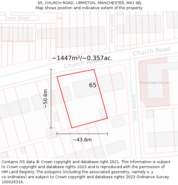 65, CHURCH ROAD, URMSTON, MANCHESTER, M41 9EJ: Plot and title map