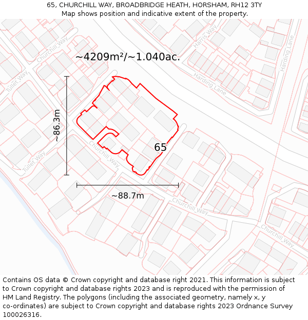 65, CHURCHILL WAY, BROADBRIDGE HEATH, HORSHAM, RH12 3TY: Plot and title map