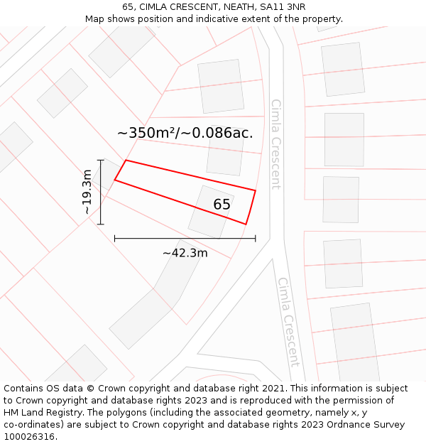 65, CIMLA CRESCENT, NEATH, SA11 3NR: Plot and title map