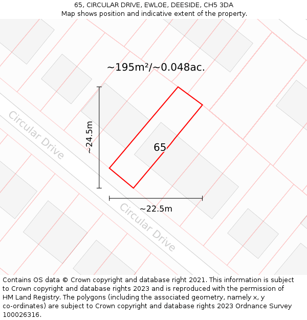 65, CIRCULAR DRIVE, EWLOE, DEESIDE, CH5 3DA: Plot and title map