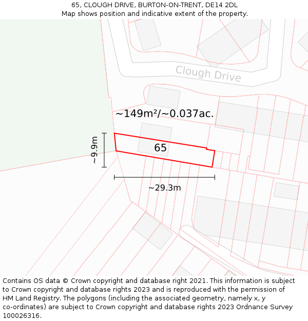 65, CLOUGH DRIVE, BURTON-ON-TRENT, DE14 2DL: Plot and title map