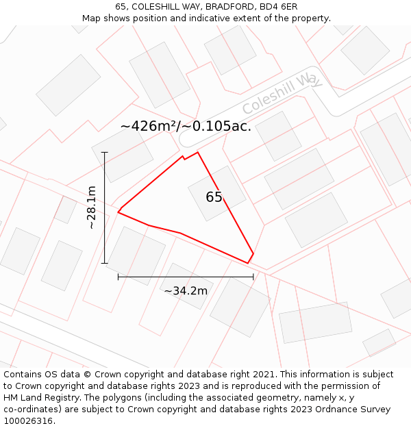 65, COLESHILL WAY, BRADFORD, BD4 6ER: Plot and title map