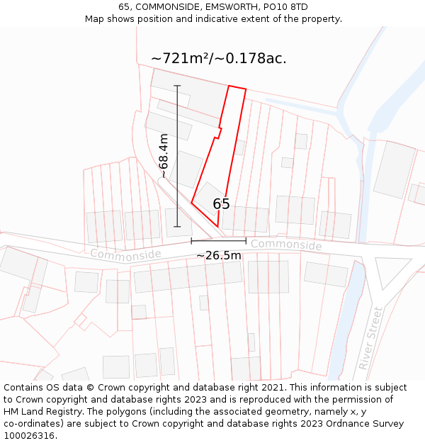 65, COMMONSIDE, EMSWORTH, PO10 8TD: Plot and title map