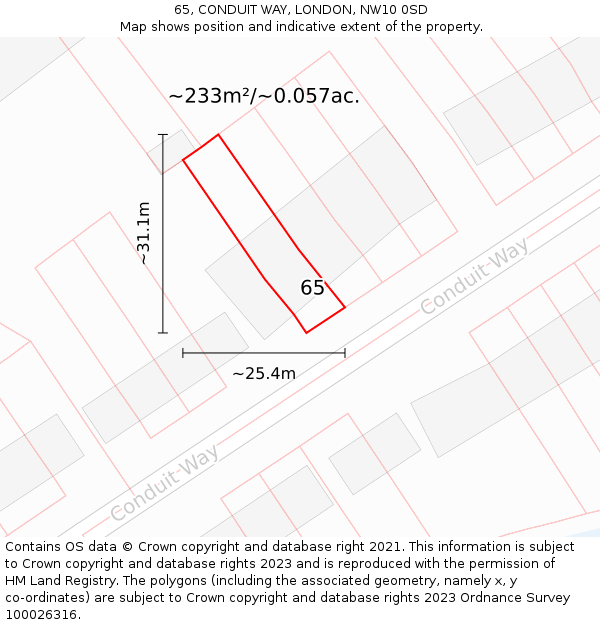 65, CONDUIT WAY, LONDON, NW10 0SD: Plot and title map
