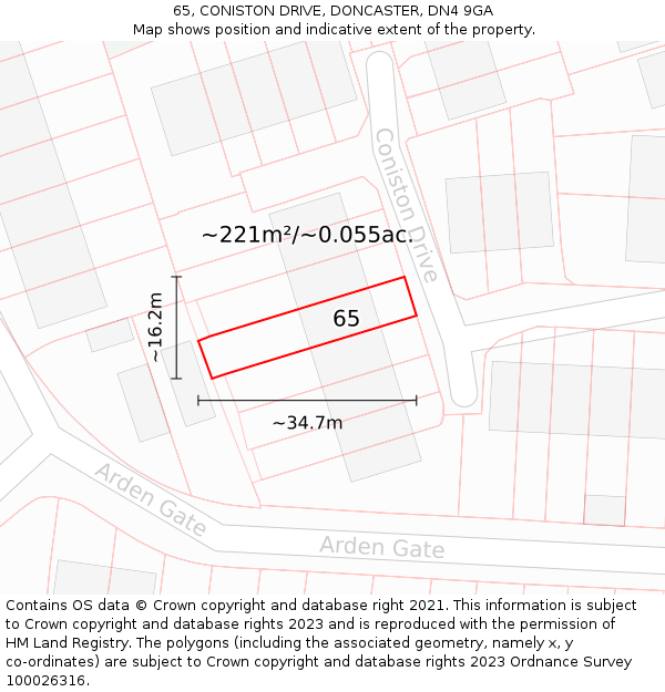 65, CONISTON DRIVE, DONCASTER, DN4 9GA: Plot and title map