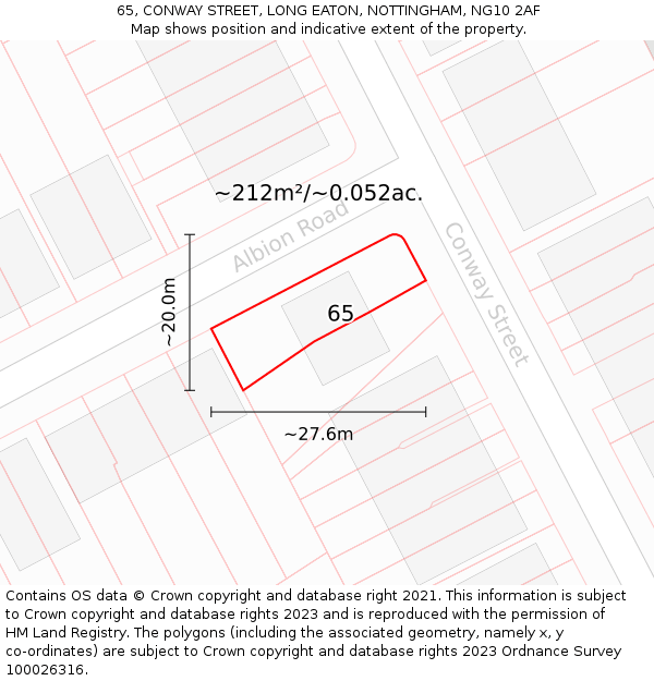 65, CONWAY STREET, LONG EATON, NOTTINGHAM, NG10 2AF: Plot and title map