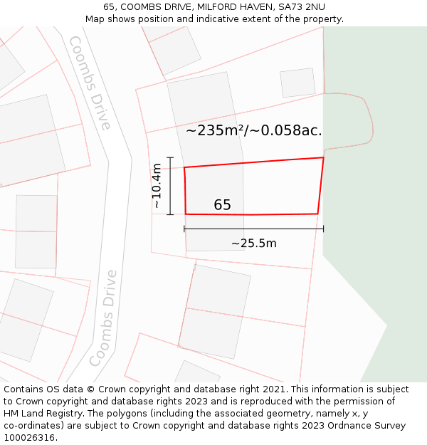 65, COOMBS DRIVE, MILFORD HAVEN, SA73 2NU: Plot and title map