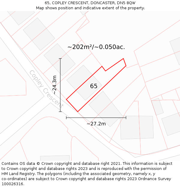 65, COPLEY CRESCENT, DONCASTER, DN5 8QW: Plot and title map