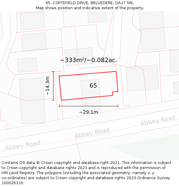 65, COPTEFIELD DRIVE, BELVEDERE, DA17 5RL: Plot and title map