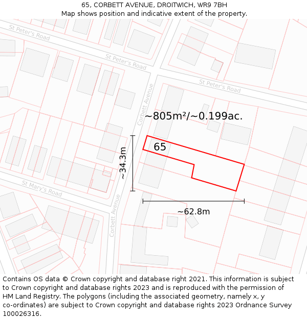 65, CORBETT AVENUE, DROITWICH, WR9 7BH: Plot and title map