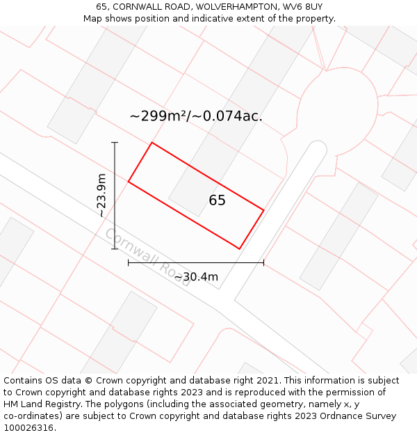 65, CORNWALL ROAD, WOLVERHAMPTON, WV6 8UY: Plot and title map